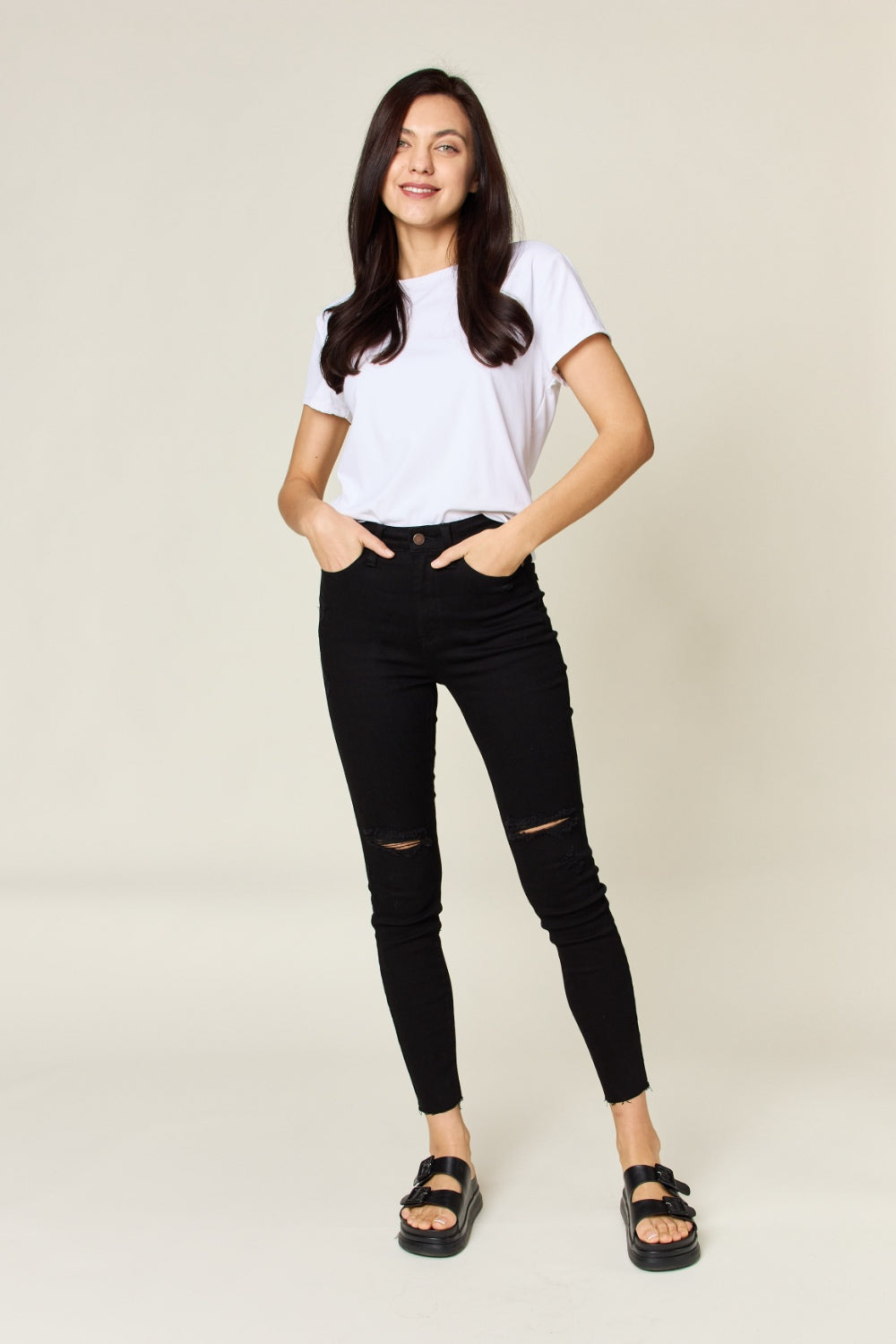 Judy Blue Distressed Tummy Control High Waist Skinny Jeans in Black  Southern Soul Collectives