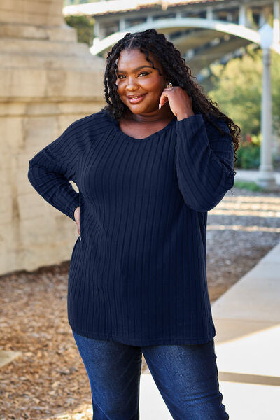 Basic Bae Full Size Ribbed Round Neck Long Sleeve Knit Top  Southern Soul Collectives