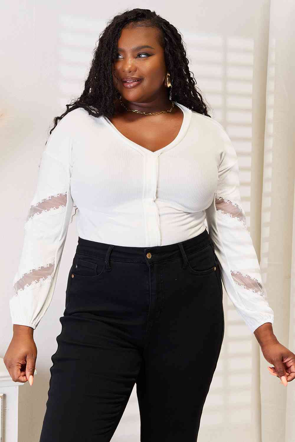 Double Take V-Neck Dropped Shoulder Blouse  Southern Soul Collectives 