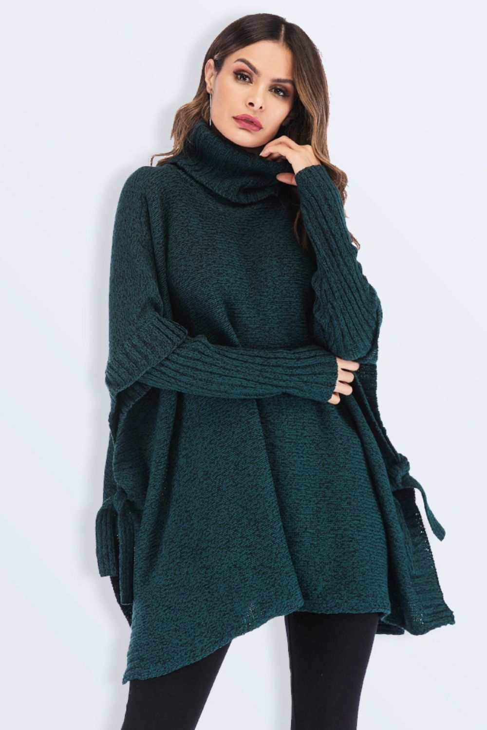 Double Take Tied Turtleneck Asymmetrical Hem Sweater  Southern Soul Collectives 