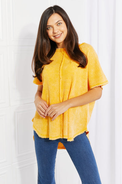 Zenana Start Small Washed Waffle Knit Top in Yellow Gold  Southern Soul Collectives 