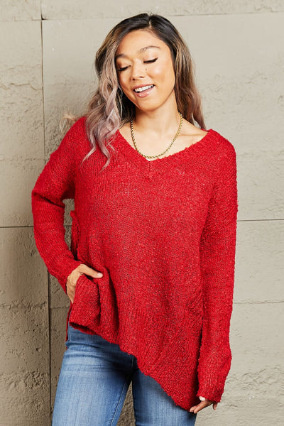 Heimish By The Fire Full Size Draped Detail Knit Sweater  Southern Soul Collectives 