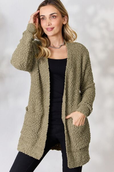 Zenana Falling For You Full Size Open Front Popcorn Cardigan  Southern Soul Collectives