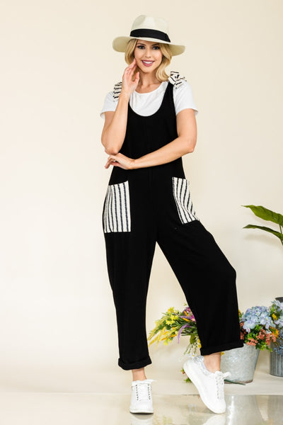 Celeste Full Size Stripe Contrast Pocket Rib Jumpsuit  Southern Soul Collectives