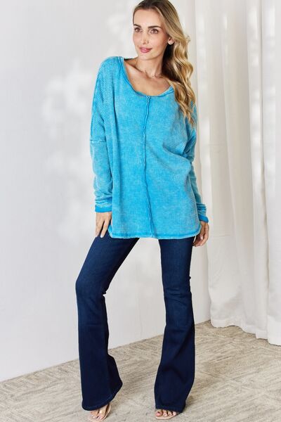 Zenana Oversized Waffle Long Sleeve Top  Southern Soul Collectives