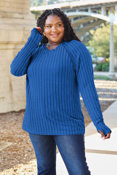 Ribbed Round Neck Long Sleeve Knit Top with Thumb Holes in Multiple Colors  Southern Soul Collectives