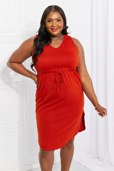 Zenana Follow Me Drawstring Sleeveless Dress in Red  Southern Soul Collectives 