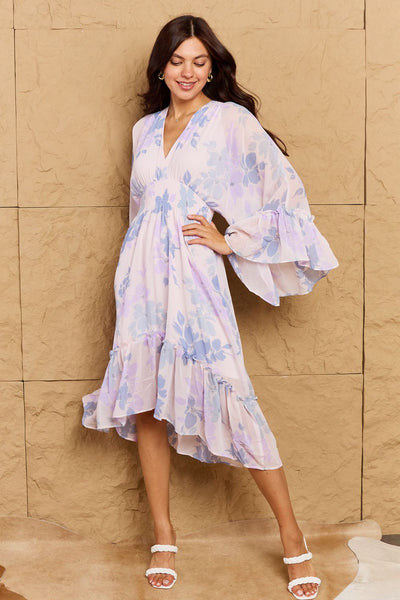 OneTheLand Take Me With You Floral Bell Sleeve Midi Dress in Blue  Southern Soul Collectives 