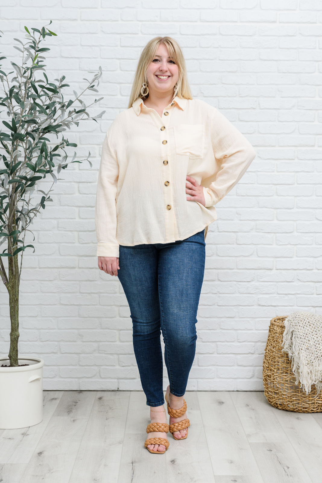 Want The Best Button Up Long Sleeve Cream Top Womens Southern Soul Collectives 