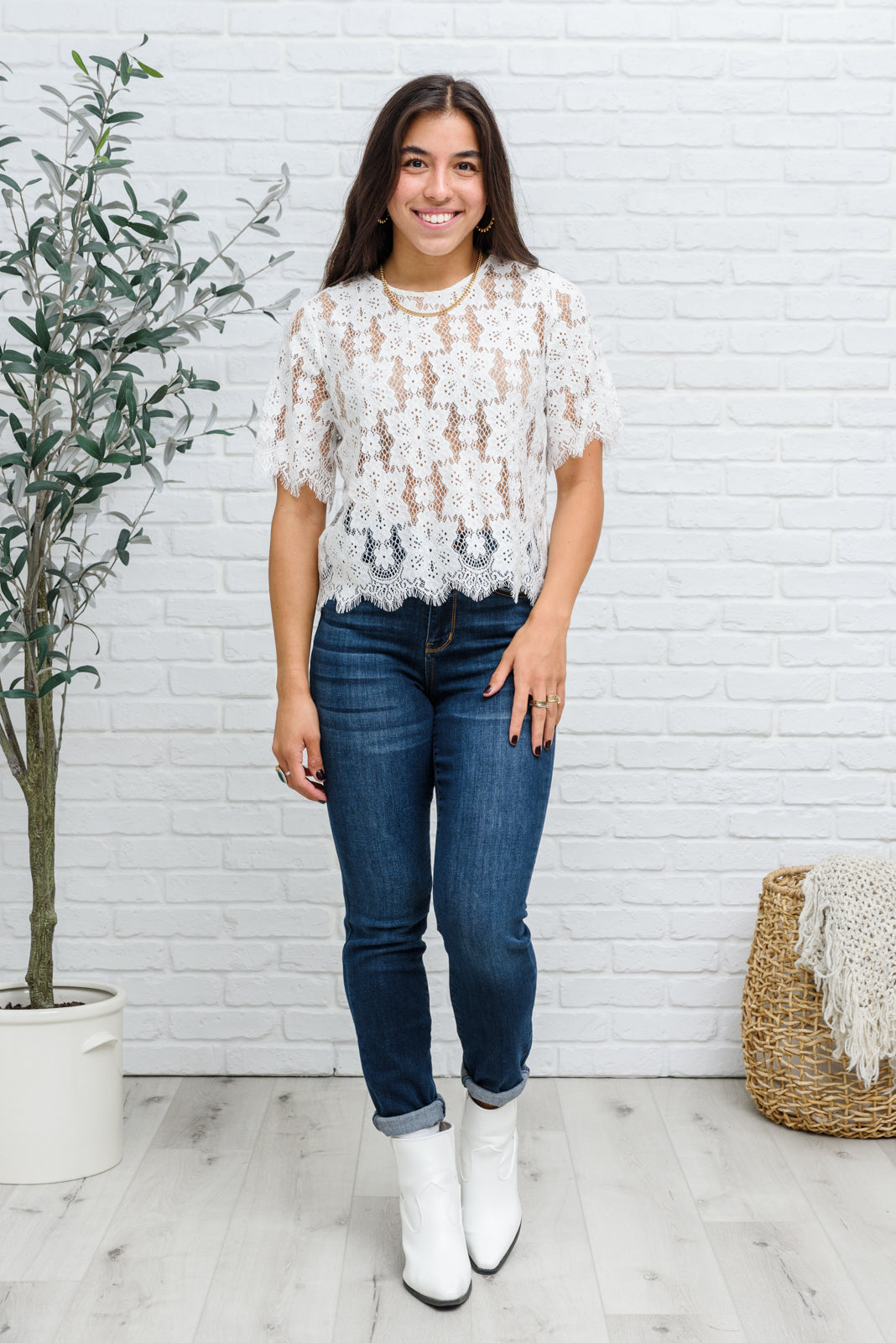 Lace of My Heart White Short Sleeve Top Womens Southern Soul Collectives 