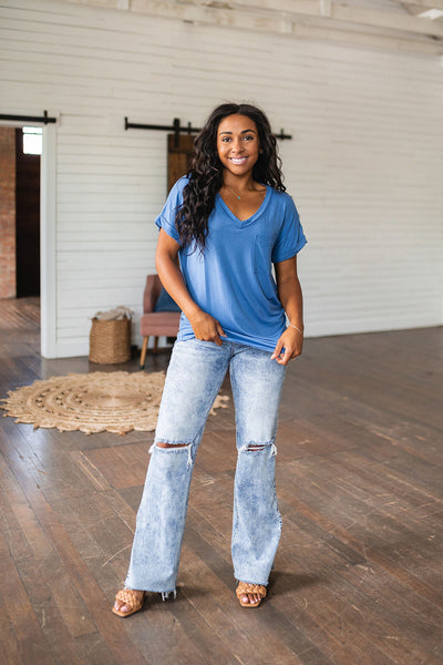 Absolute Favorite V-Neck Top in Azure Womens Southern Soul Collectives 