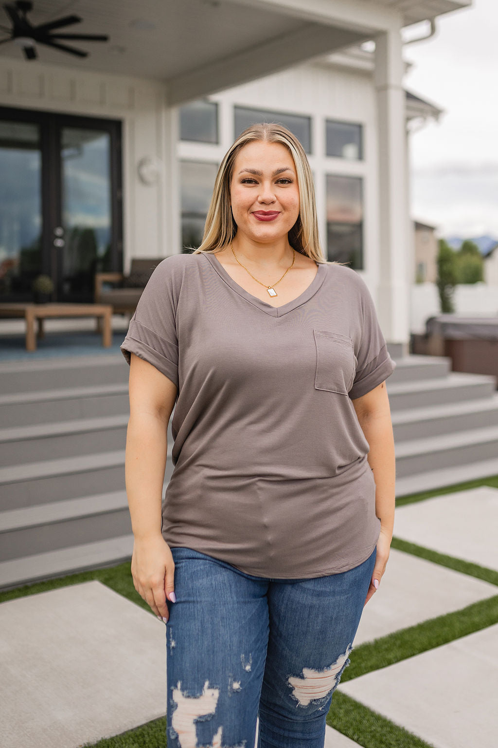 Absolute Favorite V-Neck in Dark Taupe Womens Southern Soul Collectives 
