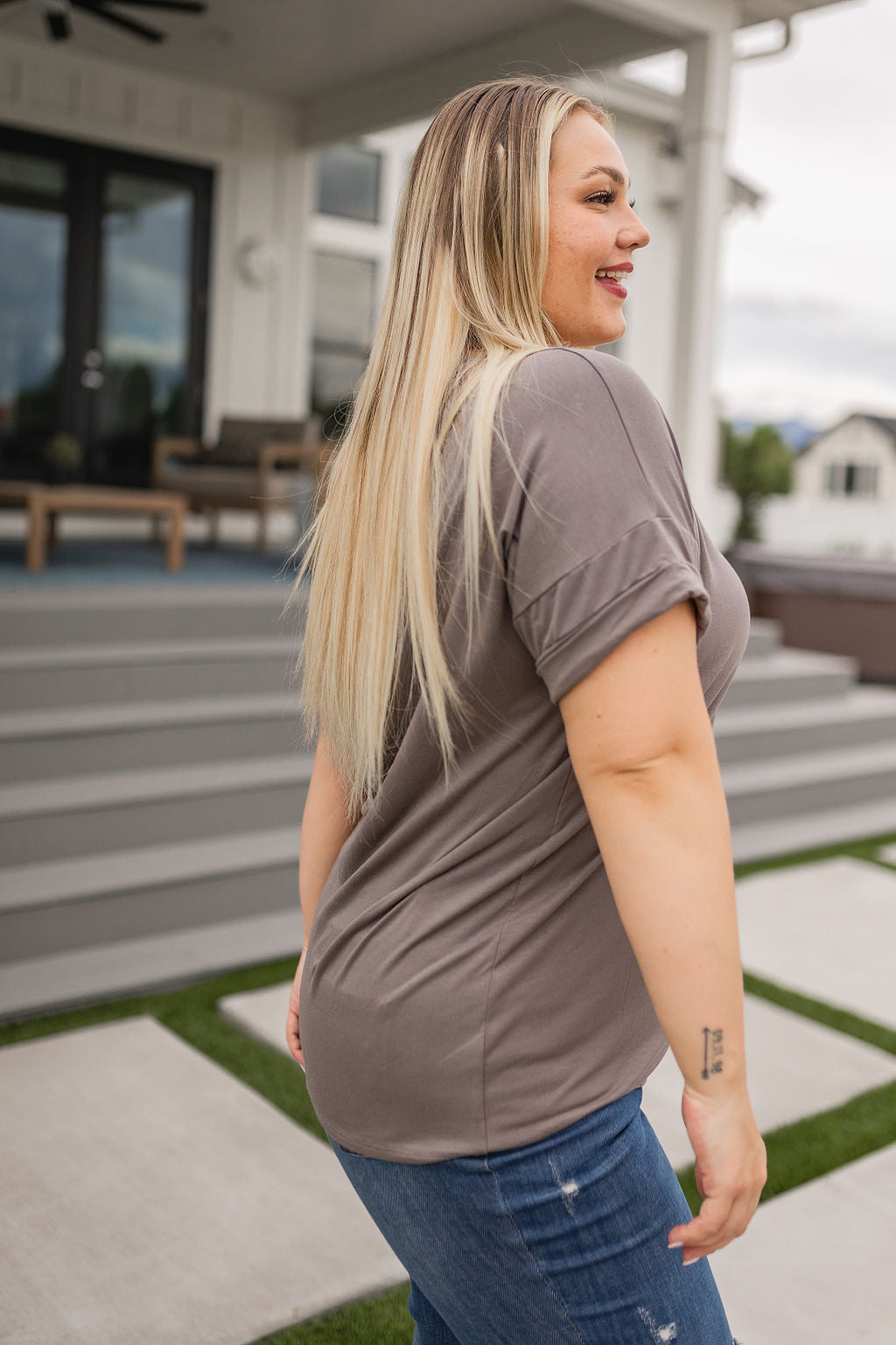 Absolute Favorite V-Neck in Dark Taupe Womens Southern Soul Collectives 