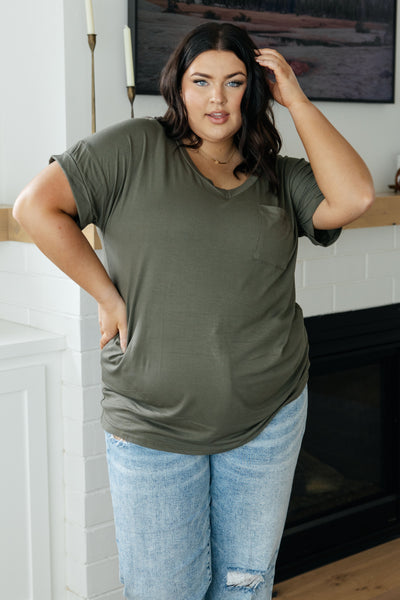 Absolute Favorite V-Neck Top in Olive Womens Southern Soul Collectives 