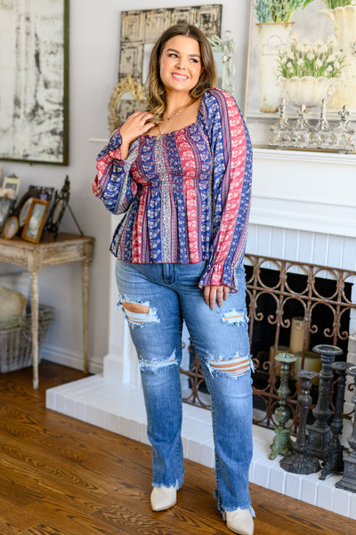 Afternoon Tea Smocked Long Sleeve Blouse Womens Southern Soul Collectives 