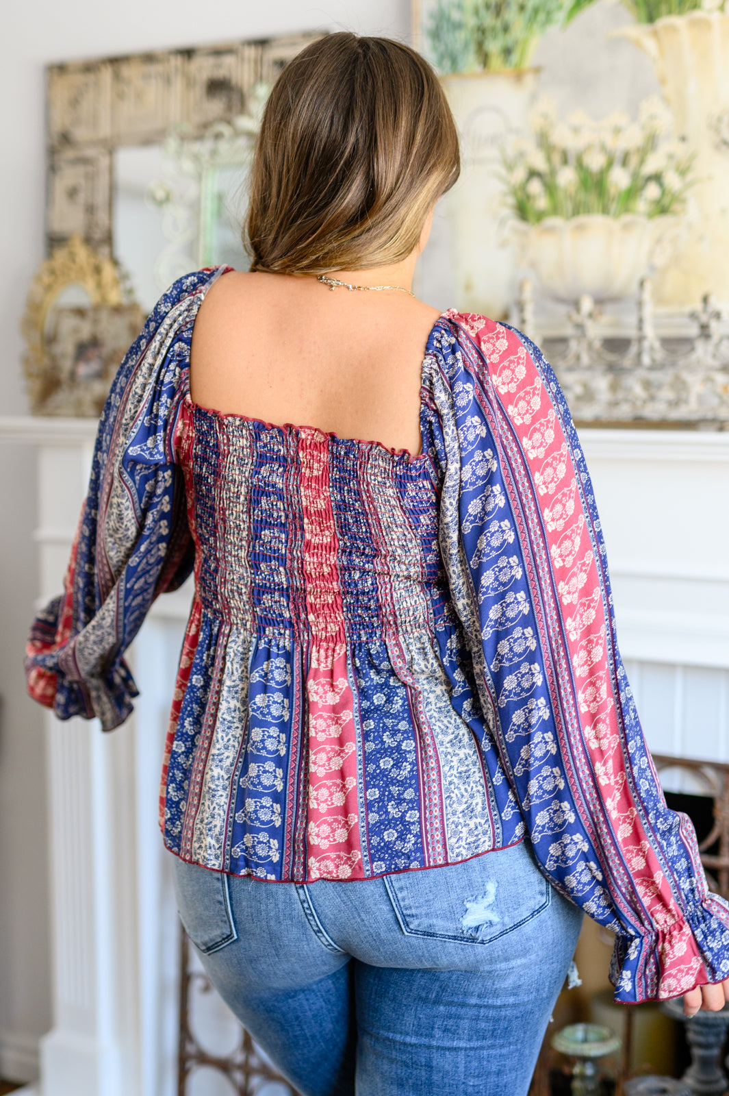 Afternoon Tea Smocked Long Sleeve Blouse Womens Southern Soul Collectives 