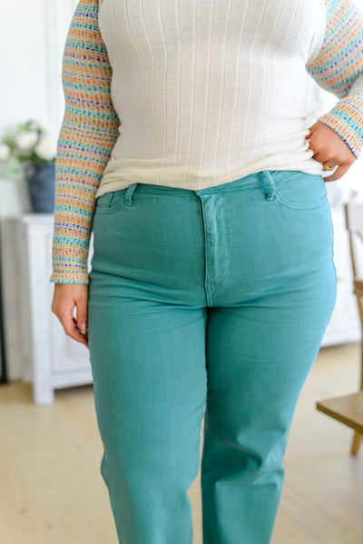 Judy Blue Athena High Rise 90's Straight Jeans in Sea Green Womens Southern Soul Collectives 