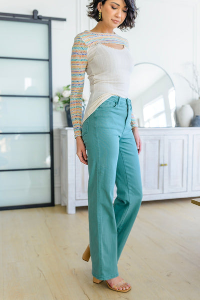 Judy Blue Athena High Rise 90's Straight Jeans in Sea Green Womens Southern Soul Collectives 
