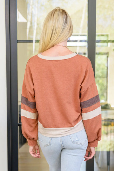 Back In Action Retro V-Neck Sweatshirt Top In Rust Womens Southern Soul Collectives 