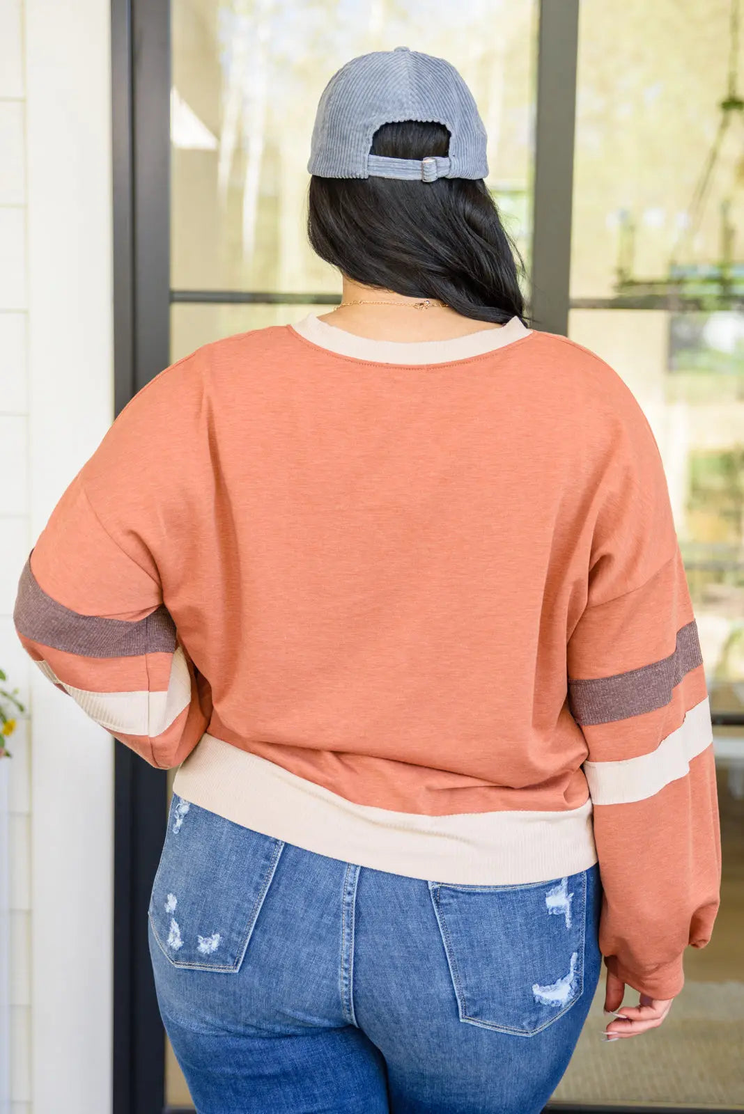 Back In Action Retro V-Neck Sweatshirt Top In Rust Womens Southern Soul Collectives 
