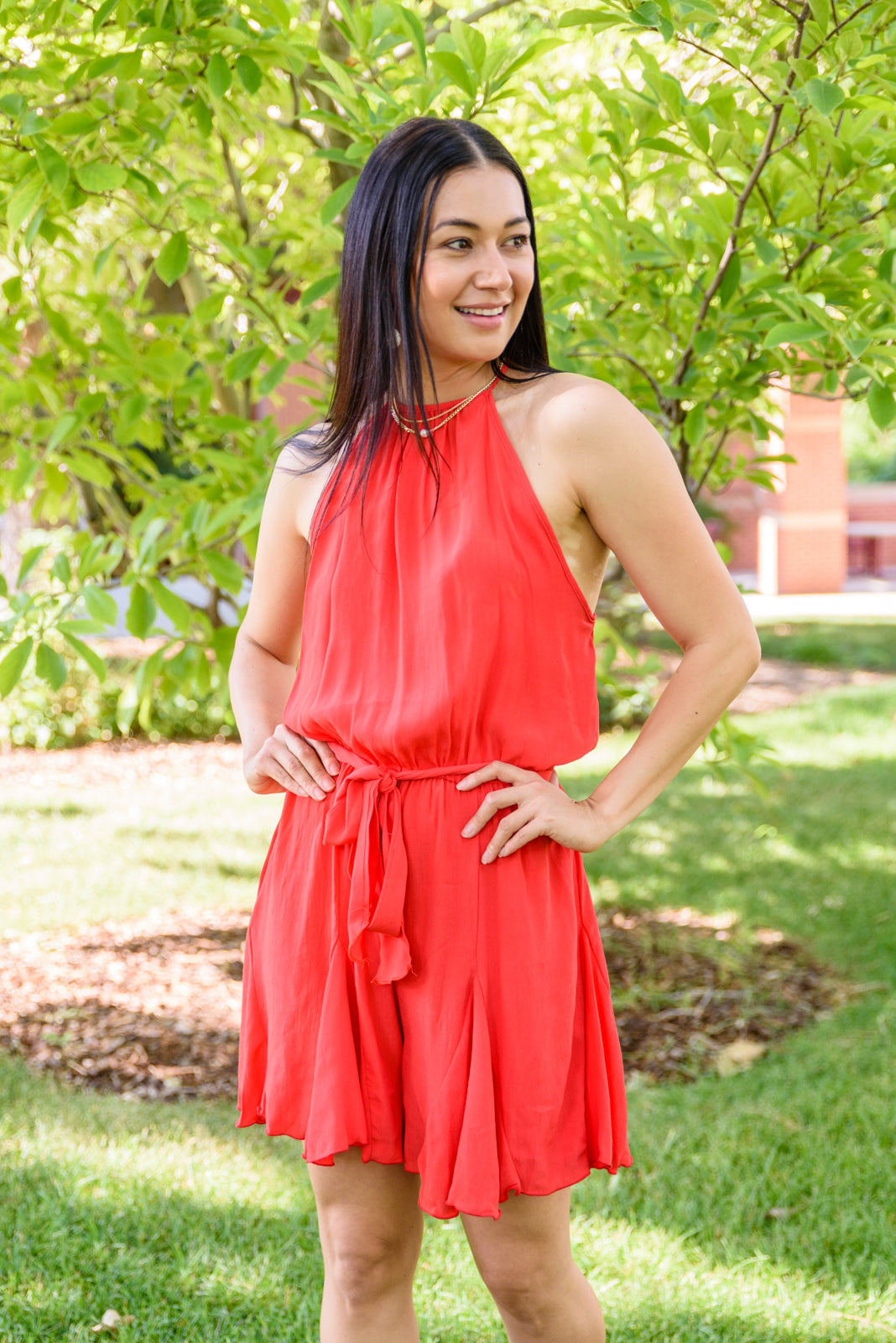 Bring You Along High-Neck Halter Red Romper Womens Southern Soul Collectives 