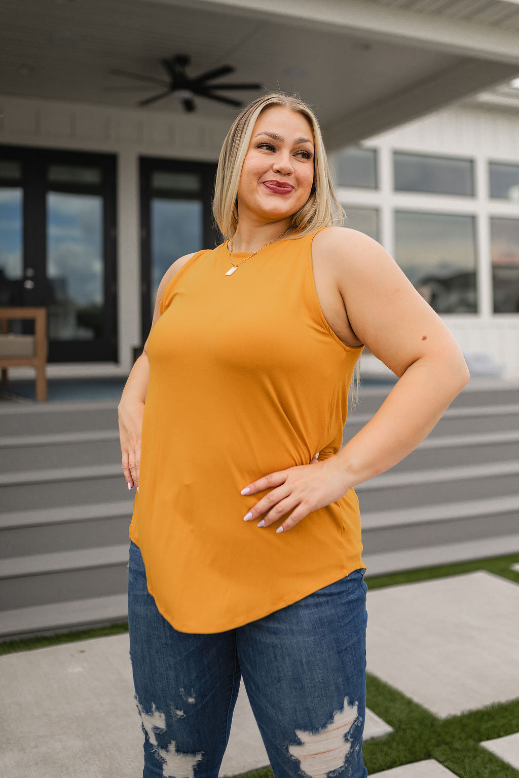 Can't Wait for Spring Hi-Low Sleeveless Top in Mustard Womens Southern Soul Collectives 