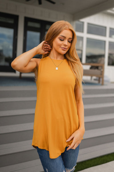 Can't Wait for Spring Hi-Low Sleeveless Top in Mustard Womens Southern Soul Collectives 