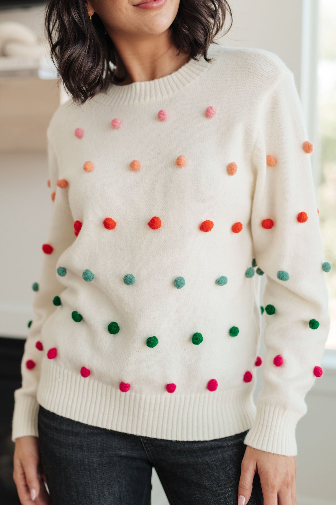 Candy Buttons Pom Detail Sweater Womens Southern Soul Collectives