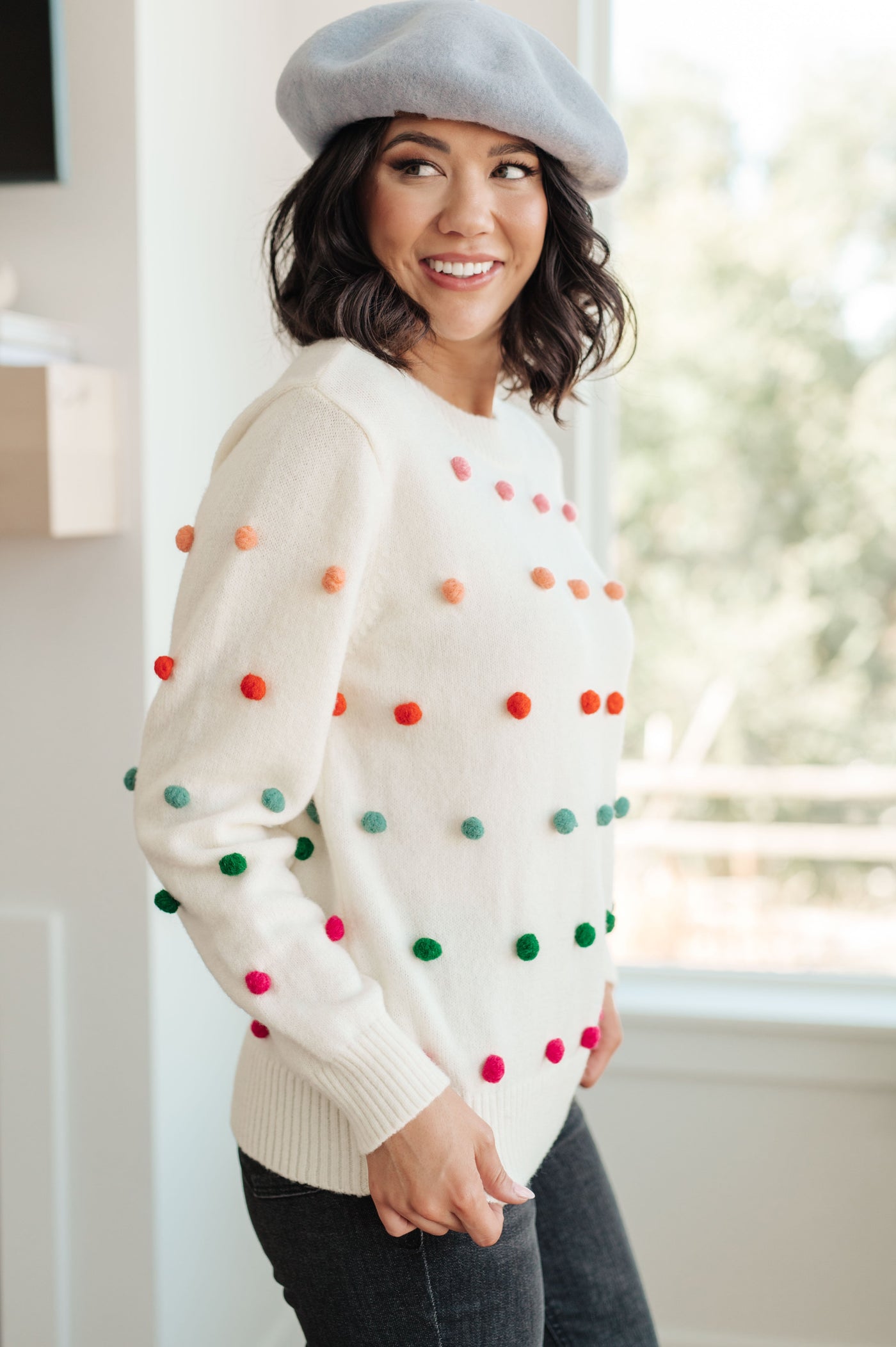 Candy Buttons Pom Detail Sweater Womens Southern Soul Collectives