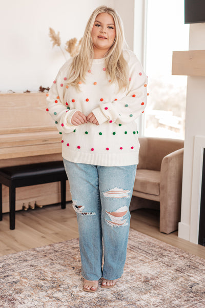 Candy Buttons Pom Detail Sweater Womens Southern Soul Collectives