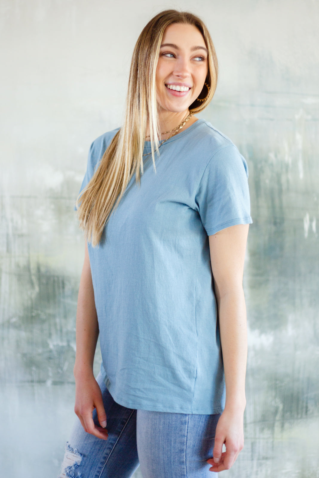 Cardinal Short Sleeve Tee in Blue Grey Womens Southern Soul Collectives 