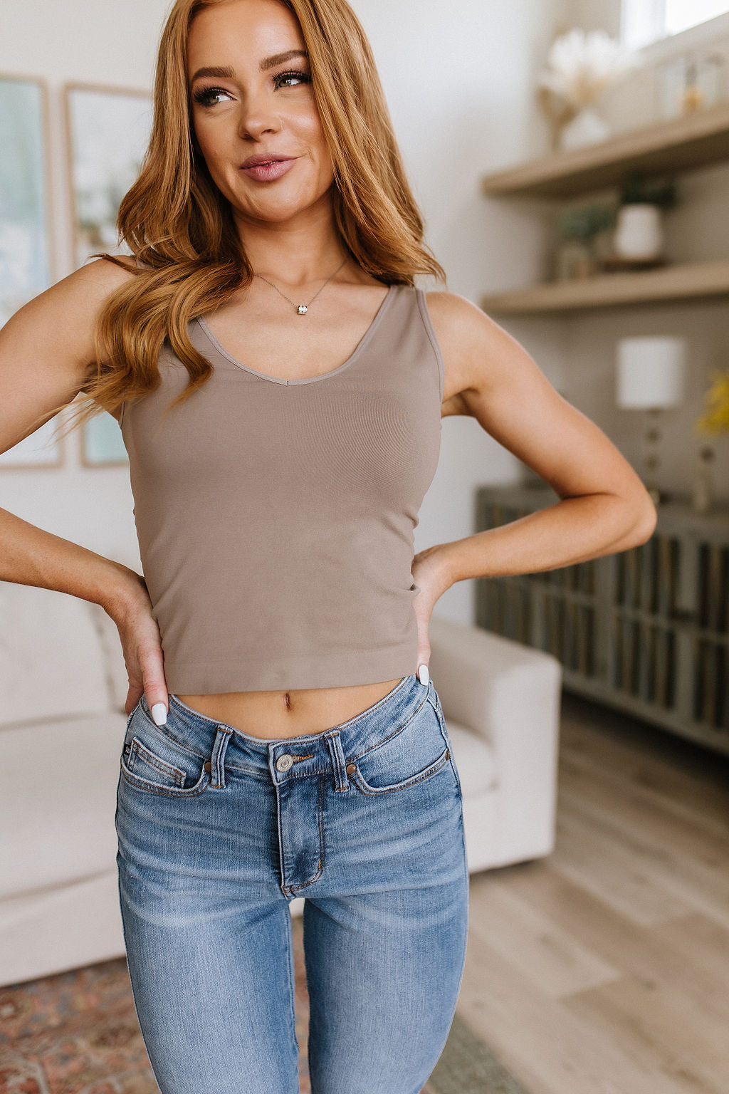 Carefree Seamless Reversible Tank in Light Mocha Womens Southern Soul Collectives 