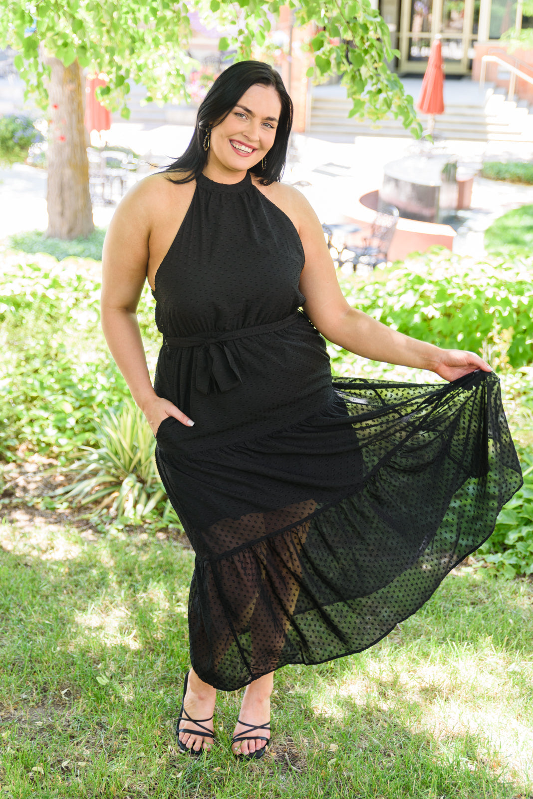 Check Mate Black Halter Neckline Tiered Skirt Maxi Dress Womens Southern Soul Collectives 