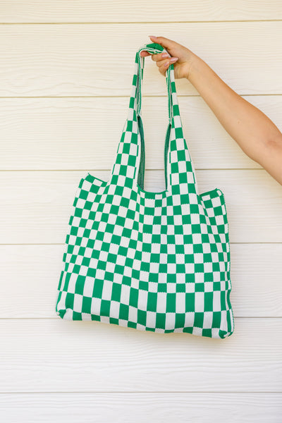 Checkerboard Lazy Wind Big Bag in Green & White Womens Southern Soul Collectives 