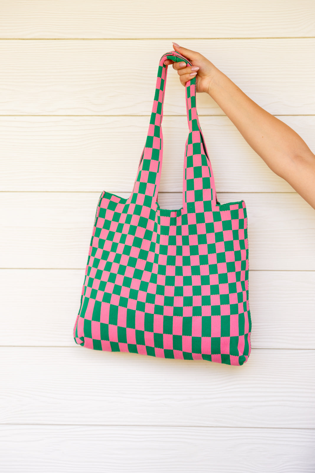 Checkerboard Lazy Wind Big Bag in Pink & Green Womens Southern Soul Collectives 