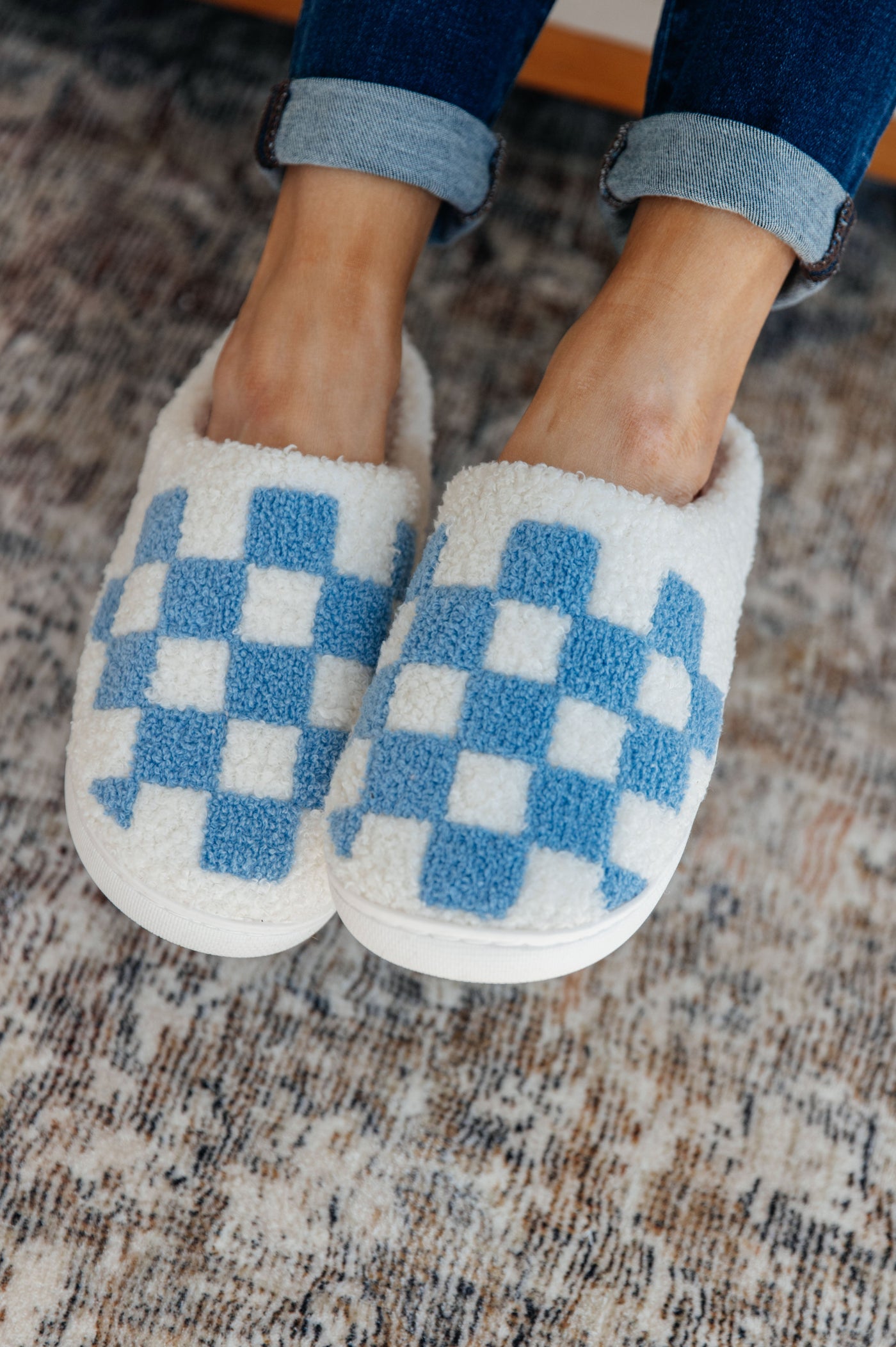 Checked Out Slippers in Blue Womens Southern Soul Collectives