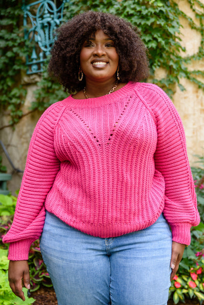 Claim The Stage Knit Long Sleeve Sweater in Hot Pink Womens Southern Soul Collectives 