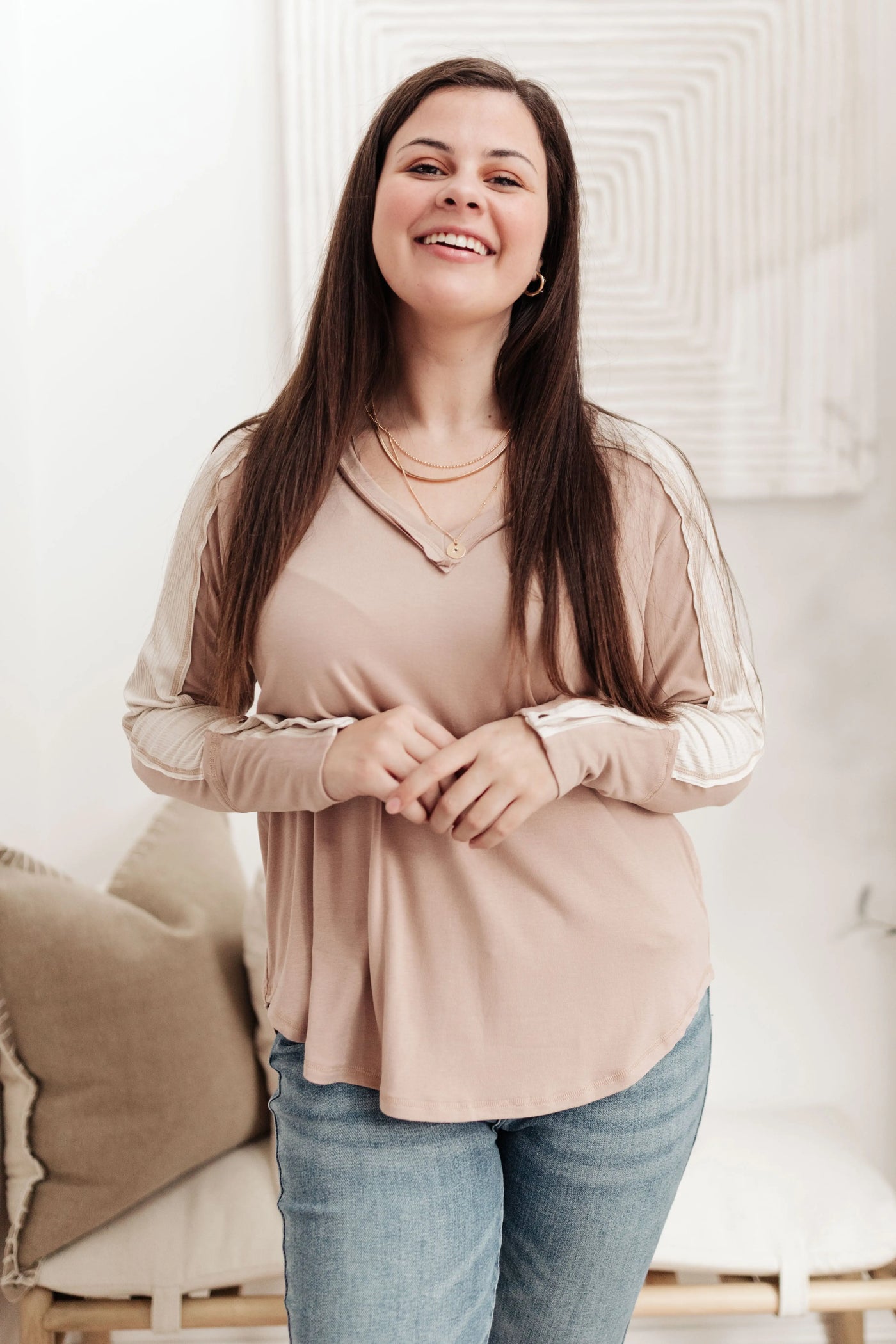 Coffee Date V Neck Top In Taupe Womens Southern Soul Collectives 