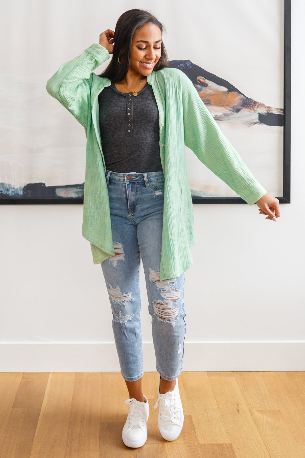 Corey Button Up Top In Vintage Green Womens Southern Soul Collectives 