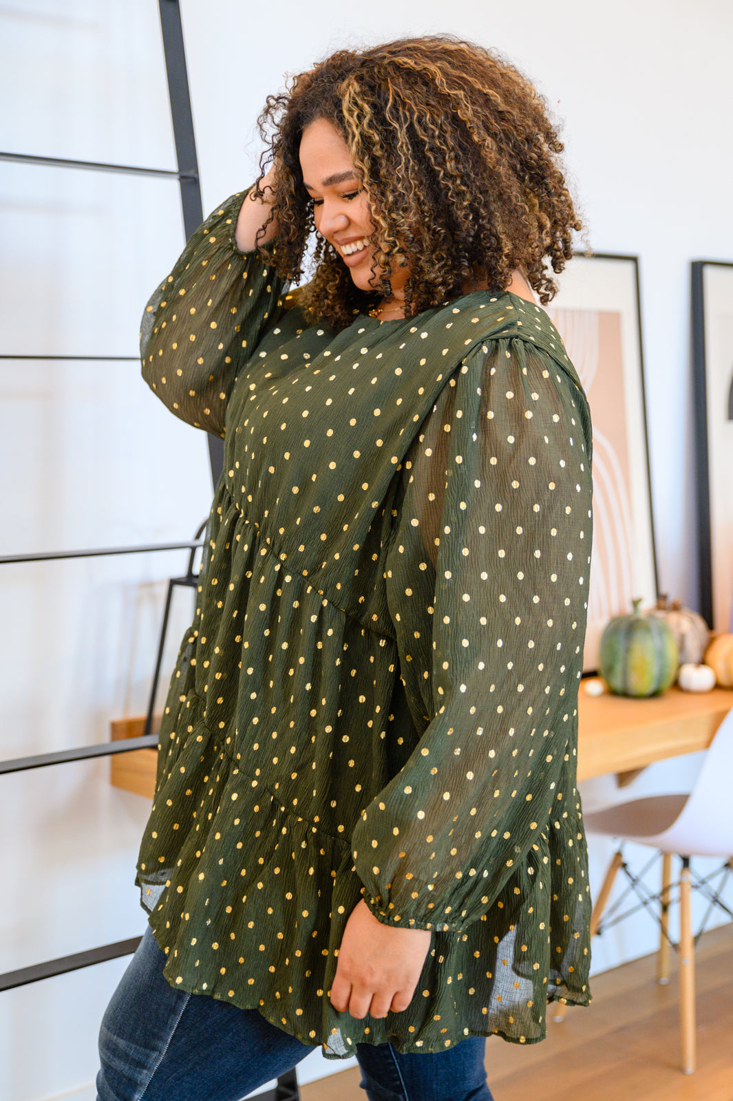 Coya Metallic Dot Tiered Blouse in Olive Womens Southern Soul Collectives 