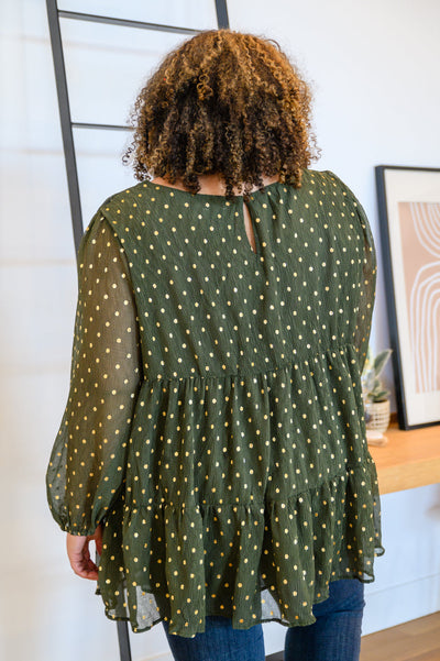 Coya Metallic Dot Tiered Blouse in Olive Womens Southern Soul Collectives 