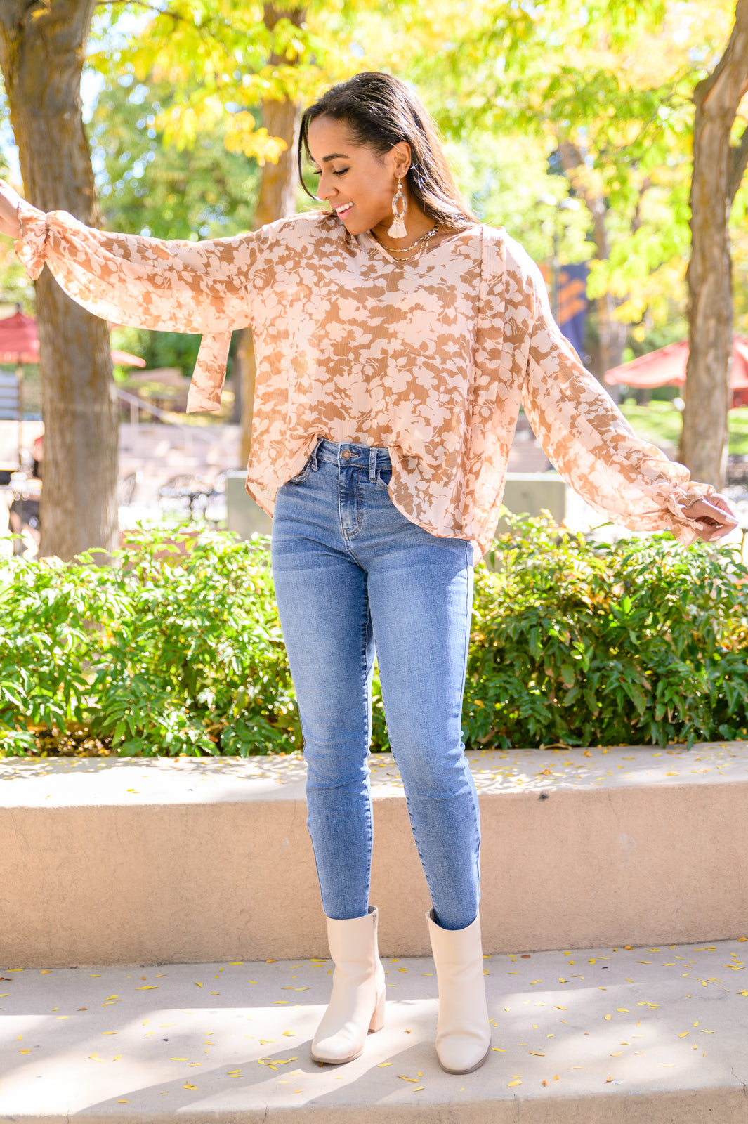 Floral Ties Top in Taupe Womens Southern Soul Collectives 