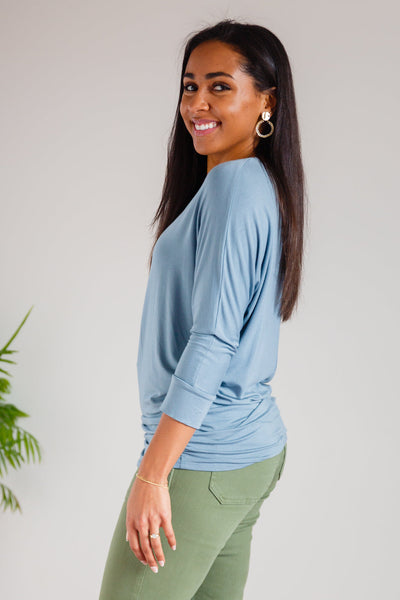 Daytime Boat Neck Top in Blue Gray Womens Southern Soul Collectives 