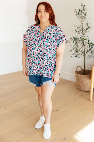 Lizzy Cap Sleeve Top in Navy and Hot Pink Floral Southern Soul Collectives
