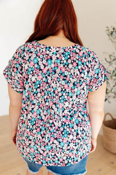 Lizzy Cap Sleeve Top in Navy and Hot Pink Floral Southern Soul Collectives