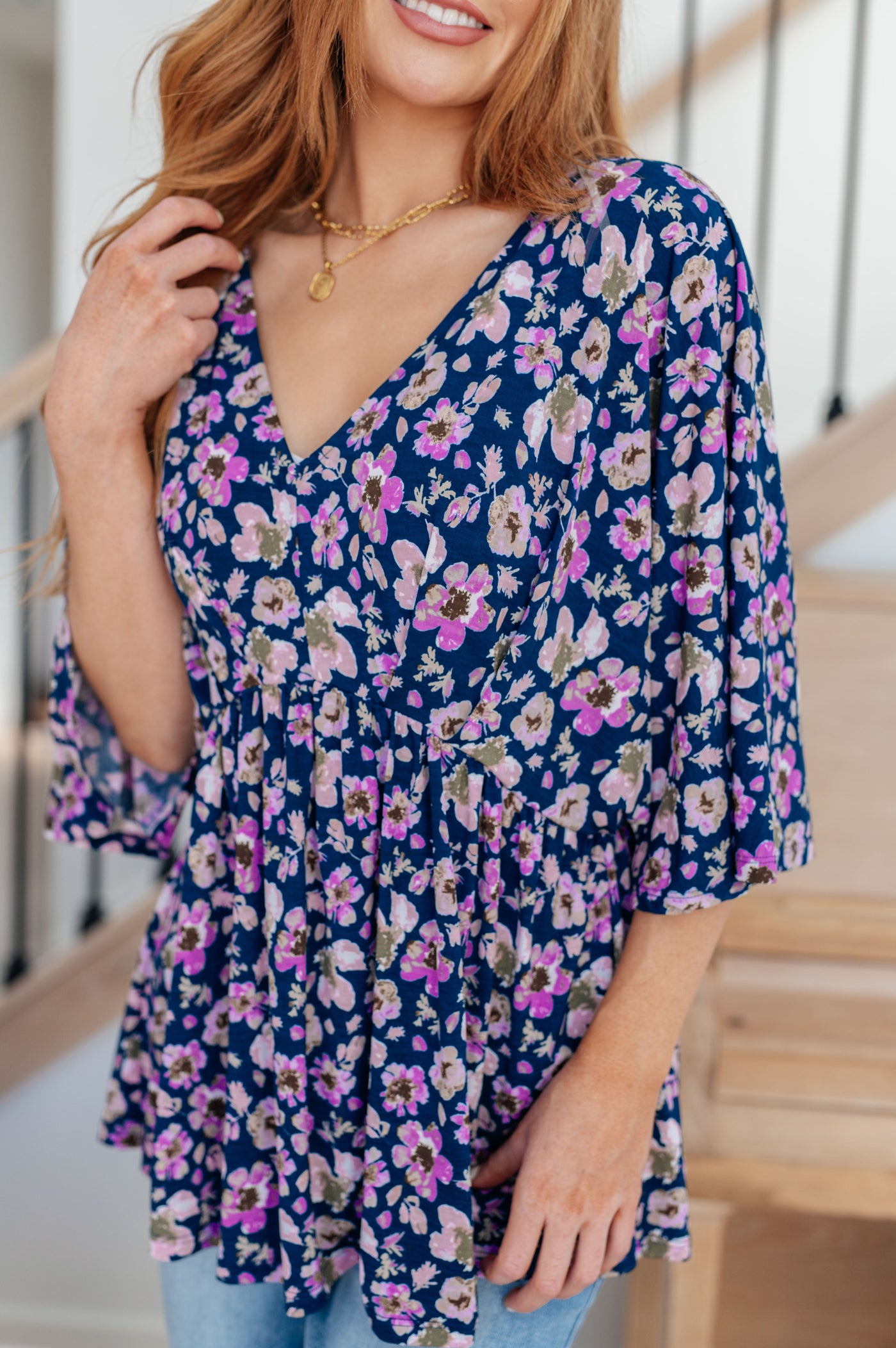 Dearest Dreamer Peplum Top in Navy Floral Womens Southern Soul Collectives