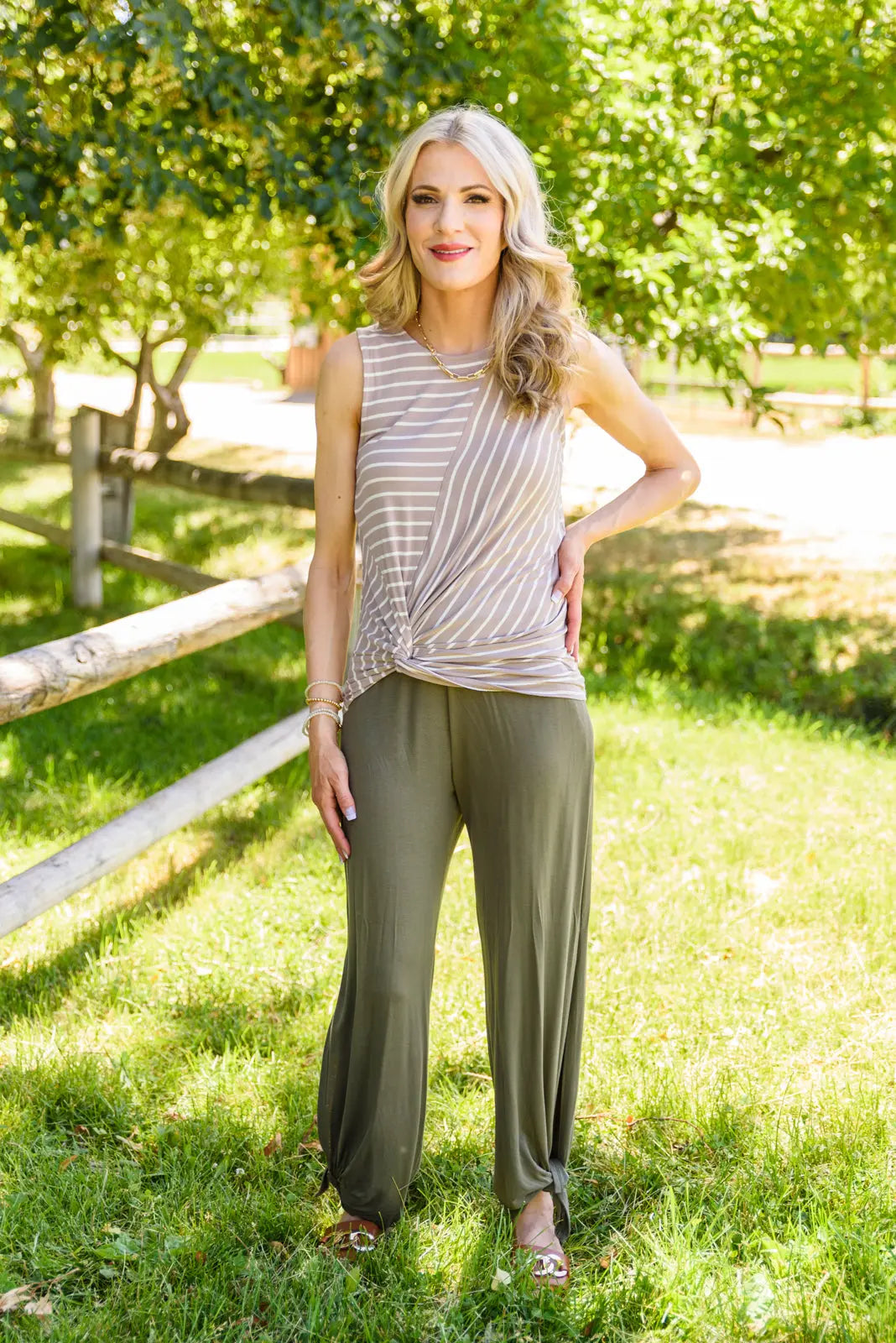 Ella Taupe Striped Twisted Tank Womens Southern Soul Collectives 
