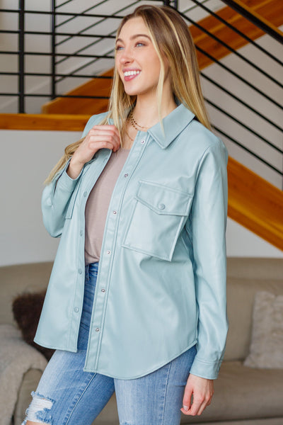 Endlessly Longing Faux Leather Shacket in Mint Womens Southern Soul Collectives 
