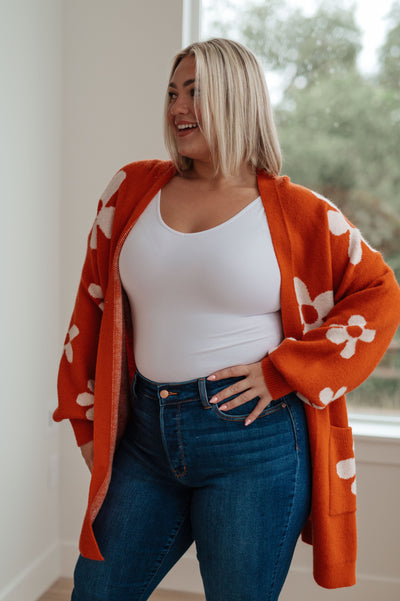 Enough Anyways Floral Cardigan in Burnt Orange - Southern Soul Collectives