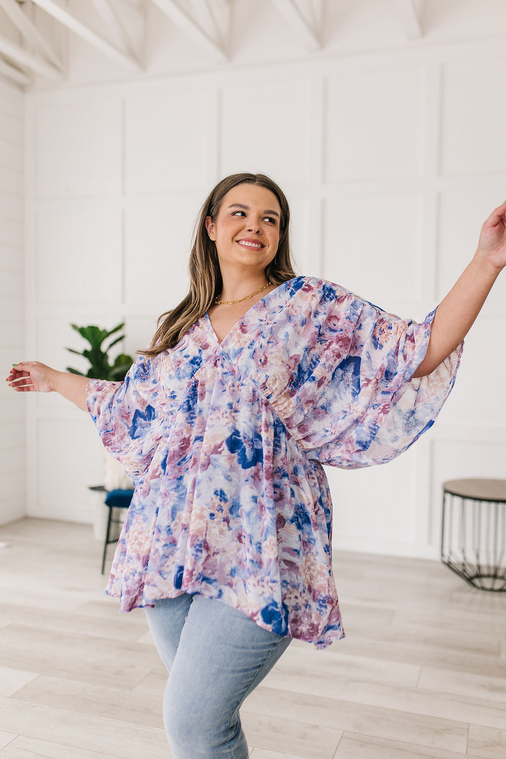 Fabled in Floral Draped Peplum Top in Blue Womens Southern Soul Collectives 